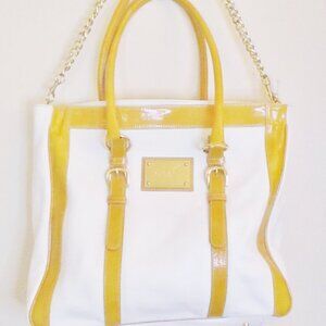 Guia's White Leather with Tan Trim, Large Satchel/Crossbody Handbag, Italy